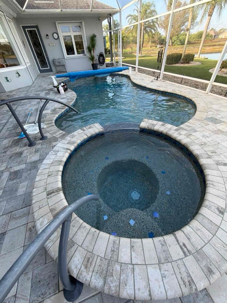 Clear blue pool with brushed tile line after an H2oPro service visit